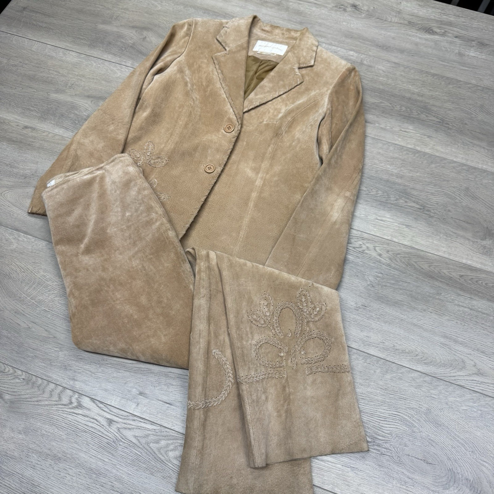 Vtg Margaret Godfrey Suede Leather Set Women's Sz 10,8 Floral Cowgirl Country